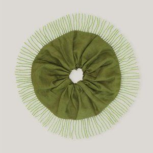 GANNI Oversized Maximalist Linen Beaded Fringe Scrunchie | Green